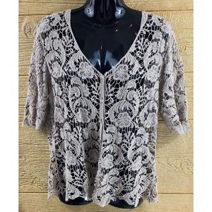 Say What? Women’s Sweater shirt Tan Open Knit